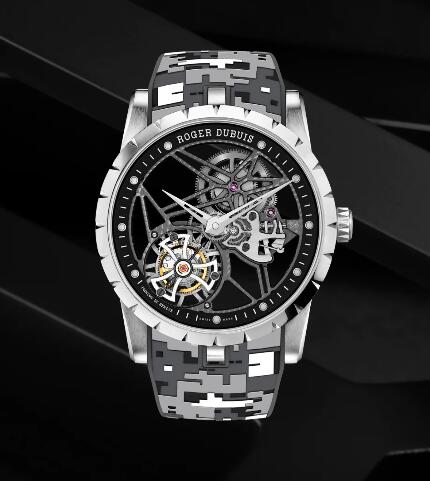 Roger Dubuis Excalibur Skeleton flying tourbillon RDDBEX0393 Replica Watch White gold Flying tourbillon camo strap cover Roger Dubuis Excalibur Skeleton flying tourbillon RDDBEX0393 Replica Watch White gold Flying tourbillon camo strap cover